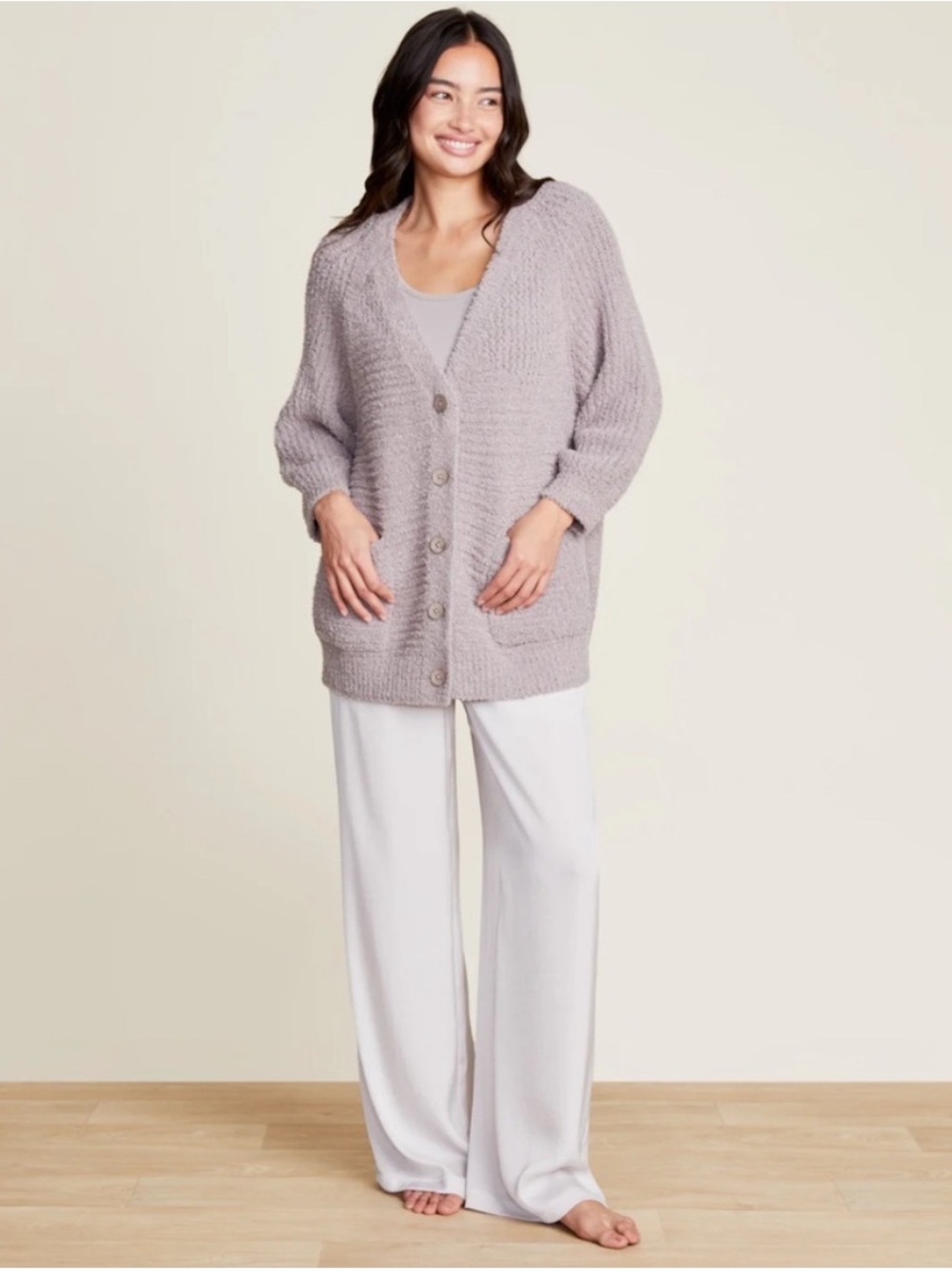 NWT Barefoot Dreams Cozytwist Raglan Cardigan Sweater Beach Rock Grey Medium